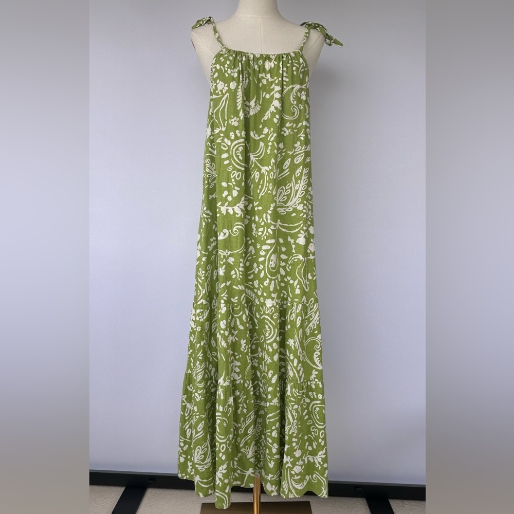 M & S Collection‎ Women’s Linen Maxi Sundress Tie Shoulder Straps Size 12